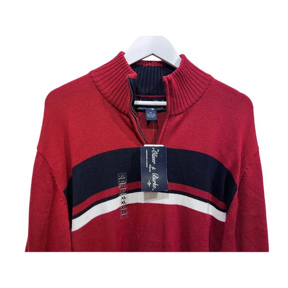 Oliver & Burke Mens Size XL Pullover 1/4 Zip Mock Neck Knit Red Sweater NEW - Picture 3 of 11